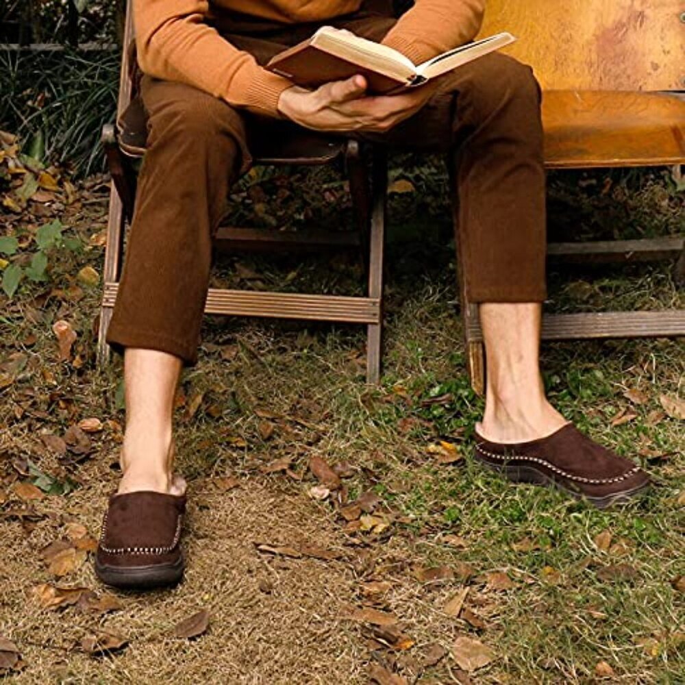 Men's Slip On Moccasin Slippers Indoor Outdoor Warm Fuzzy Comfy House Shoes - Picture 3 of 8
